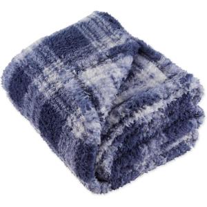 imageDII Farmhouse Plaid Collection Plush Throw 50x60 GrayFrench Blue