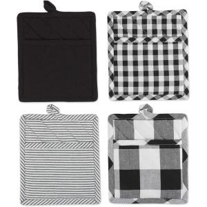 imageDII Gingham Check Kitchen Collection Navy Potholder SetBlack