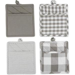 imageDII Gingham Check Kitchen Collection Navy Potholder SetGray