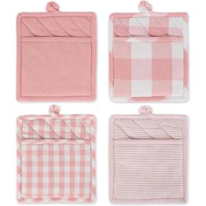 imageDII Gingham Check Kitchen Collection Navy Potholder SetPink