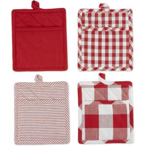 imageDII Gingham Check Kitchen Collection Navy Potholder SetRed