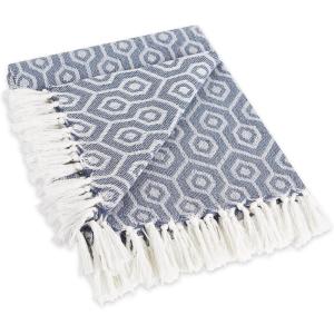 imageDII Modern Cotton Geometric Blanket Throw with Fringe for Chair Couch Picnic Camping Beach ampamp Keep Cozy with Everyday Use 50x60 OffWhiteFrench Blue