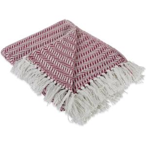 imageDII Modern Farmhouse Cotton Herringbone Blanket Throw with Fringe for Chair Couch Picnic Camping Beach ampamp Everyday Use 50 x 60  French BlueBarn Red