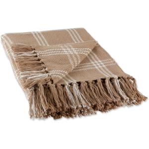 imageDII Modern Farmhouse Plaid Collection Cotton Fringe Throw Blanket 50x60 WhiteStoneStoneOffwhite