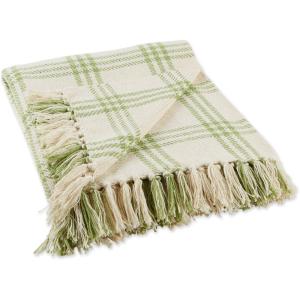 imageDII Modern Farmhouse Plaid Collection Cotton Fringe Throw Blanket 50x60 WhiteStoneWhiteAntique Green