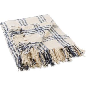 imageDII Modern Farmhouse Plaid Collection Cotton Fringe Throw Blanket 50x60 WhiteStoneWhiteFrench Blue