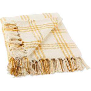imageDII Modern Farmhouse Plaid Collection Cotton Fringe Throw Blanket 50x60 WhiteStoneWhiteHoney Gold