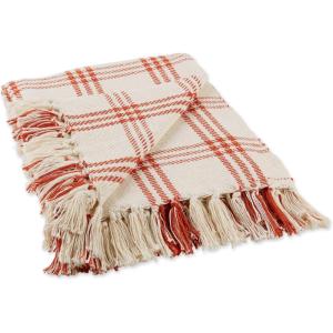 imageDII Modern Farmhouse Plaid Collection Cotton Fringe Throw Blanket 50x60 WhiteStoneWhiteVintage Red