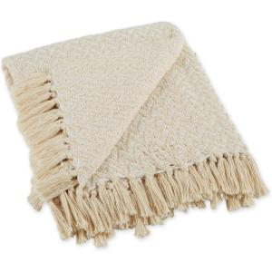 imageDII Modern Zig Zag Throw Blanket Woven Cotton HandKnotted 25quot Fringe 50x60 NaturalNatural