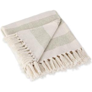 imageDII Rustic Farmhouse Cotton Cabana Striped Blanket Throw with Fringe 50 x 60  Cabana Striped Gray ampamp OffWhiteArtichoke