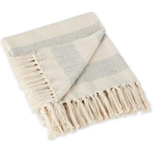 imageDII Rustic Farmhouse Cotton Cabana Striped Blanket Throw with Fringe 50 x 60  Cabana Striped Gray ampamp OffWhiteGray  Offwhite
