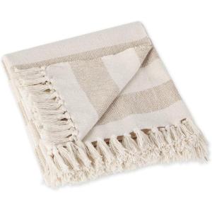 imageDII Rustic Farmhouse Cotton Cabana Striped Blanket Throw with Fringe 50 x 60  Cabana Striped Gray ampamp OffWhiteStone
