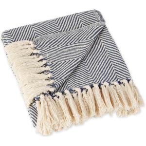 imageDII Rustic Farmhouse Cotton Chevron Blanket Throw with Fringe for Chair Couch Picnic Camping Beach ampamp Everyday Use 50 x 60  Urban Chevron French BlueFrench Blue