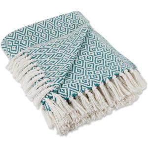 imageDII Rustic Farmhouse Double Diamond Woven Throw 50x60 French BlueTeal