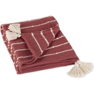 imageDII Striped Throw Collection Cotton Slub HandTied Tassels 50x60 Honey Gold ampamp OffWhiteClay  Offwhite