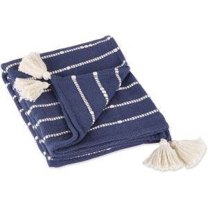 imageDII Striped Throw Collection Cotton Slub HandTied Tassels 50x60 Honey Gold ampamp OffWhiteFrench Blue  Offwhite