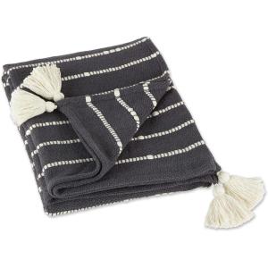 imageDII Striped Throw Collection Cotton Slub HandTied Tassels 50x60 Honey Gold ampamp OffWhiteMineral Gray  Offwhite