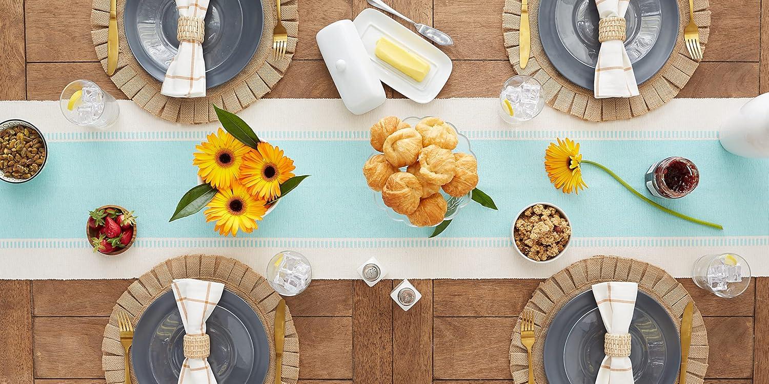 imageDII Dobby Stripe Woven Table Runner 13x108 13x1135 Fringe Included Mineral GrayAqua