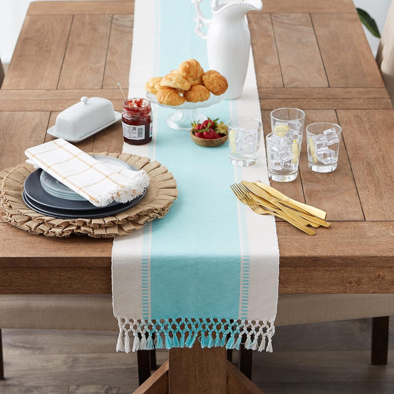 imageDII Dobby Stripe Woven Table Runner 13x108 13x1135 Fringe Included Mineral GrayAqua