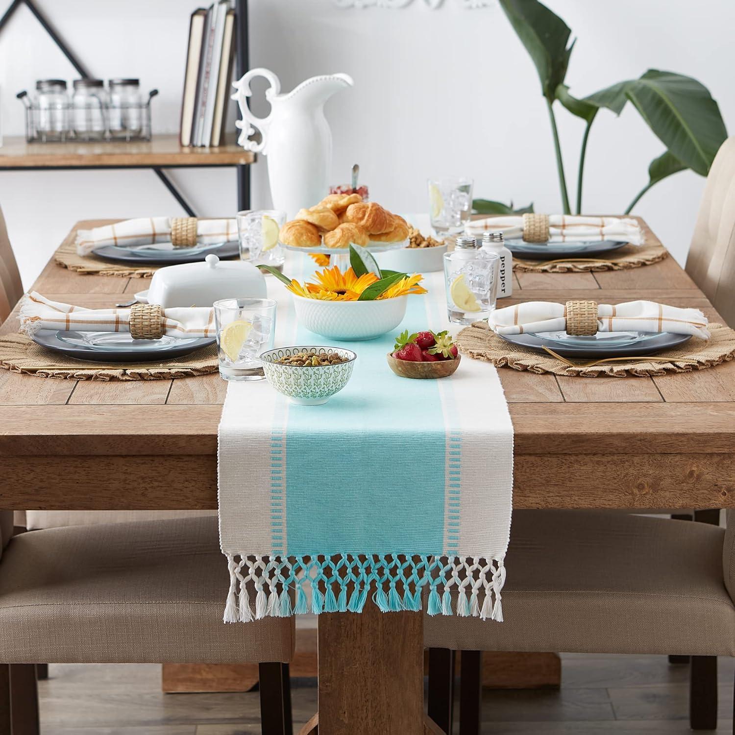 imageDII Dobby Stripe Woven Table Runner 13x108 13x1135 Fringe Included Mineral GrayAqua