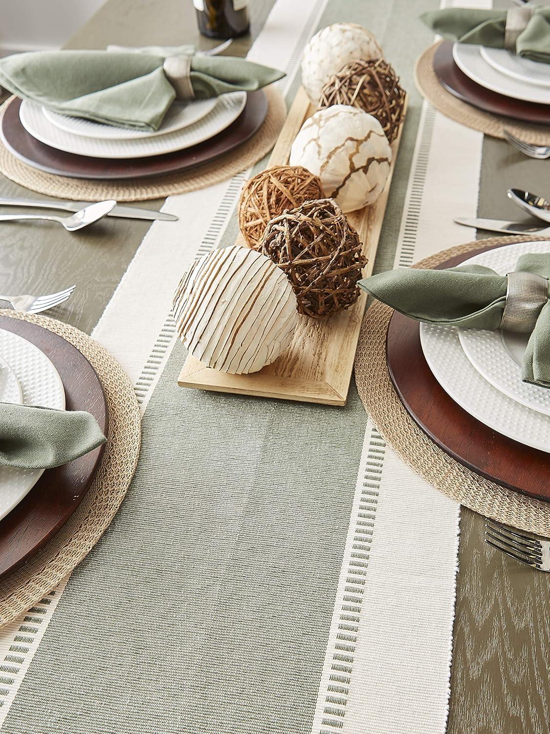 imageDII Dobby Stripe Woven Table Runner 13x108 13x1135 Fringe Included Mineral GrayArtichoke Green