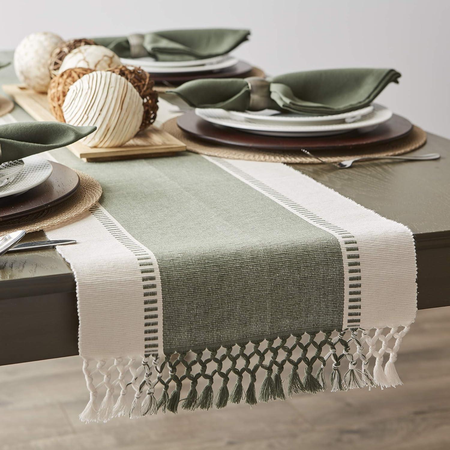 imageDII Dobby Stripe Woven Table Runner 13x108 13x1135 Fringe Included Mineral GrayArtichoke Green