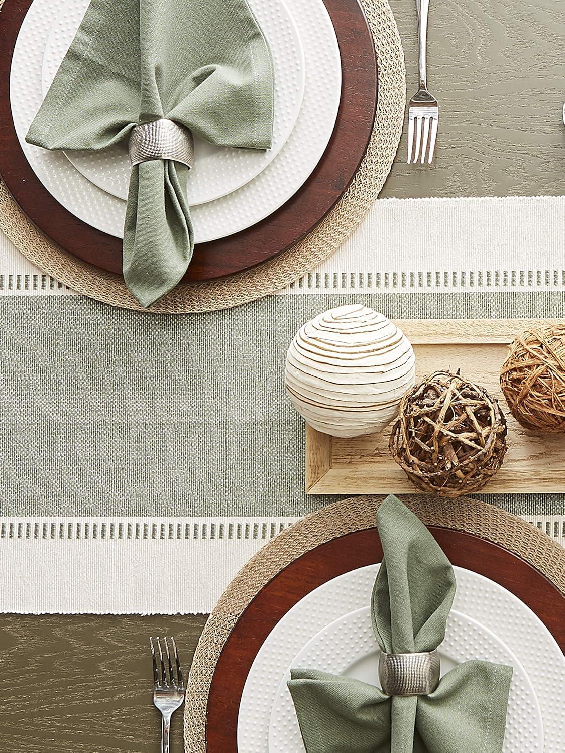 imageDII Dobby Stripe Woven Table Runner 13x108 13x1135 Fringe Included Mineral GrayArtichoke Green