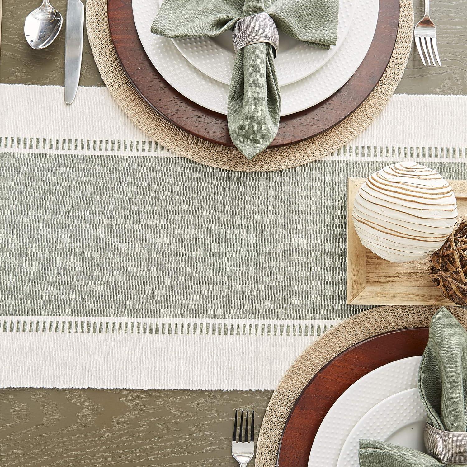 imageDII Dobby Stripe Woven Table Runner 13x108 13x1135 Fringe Included Mineral GrayArtichoke Green