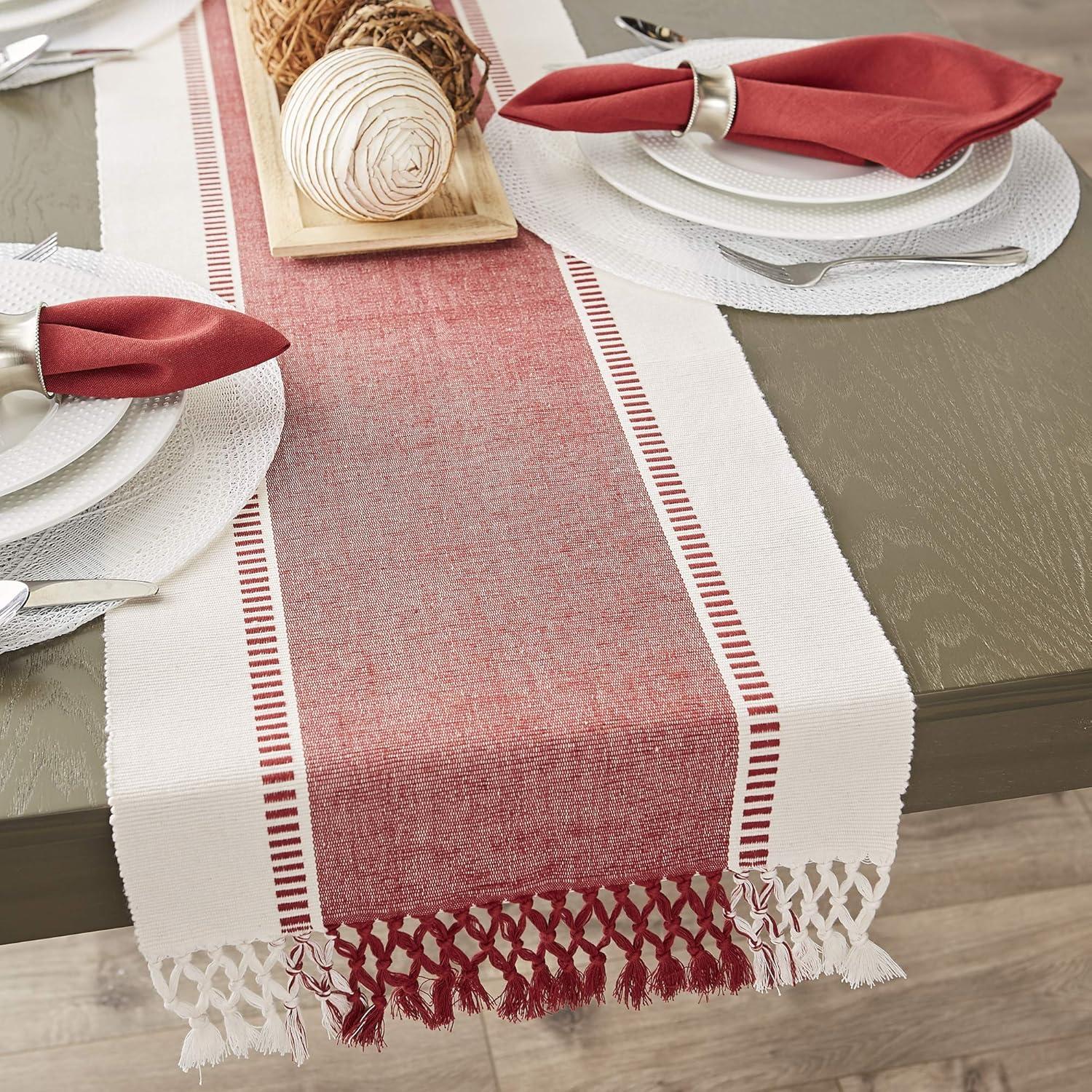 imageDII Dobby Stripe Woven Table Runner 13x108 13x1135 Fringe Included Mineral GrayBarn Red