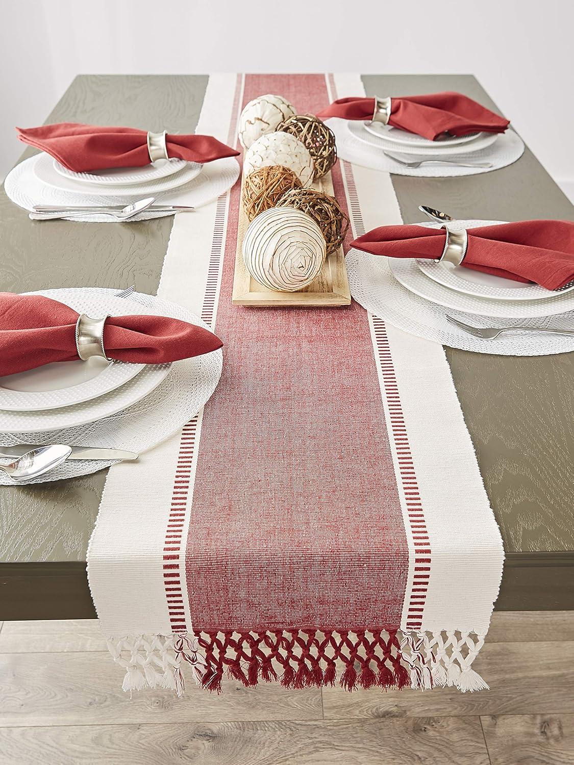 imageDII Dobby Stripe Woven Table Runner 13x108 13x1135 Fringe Included Mineral GrayBarn Red