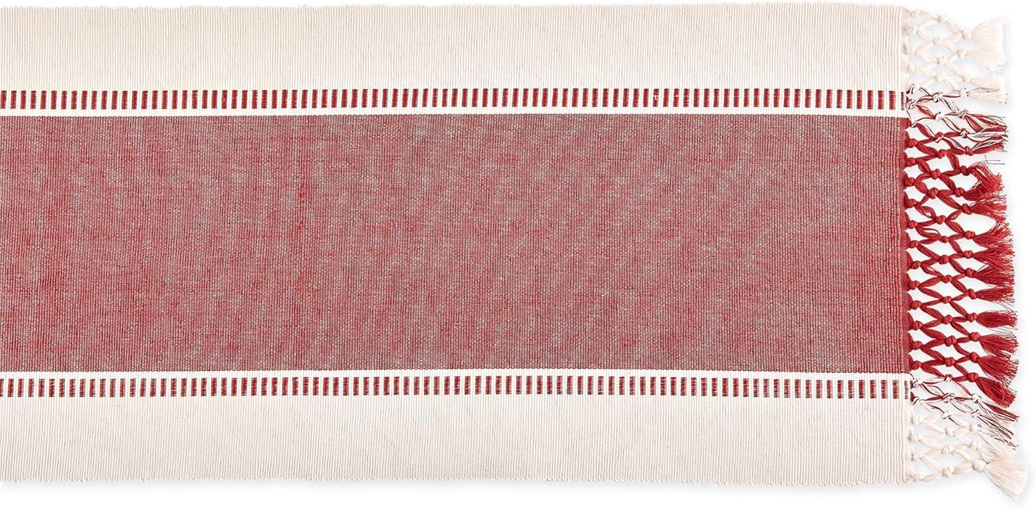 imageDII Dobby Stripe Woven Table Runner 13x108 13x1135 Fringe Included Mineral GrayBarn Red