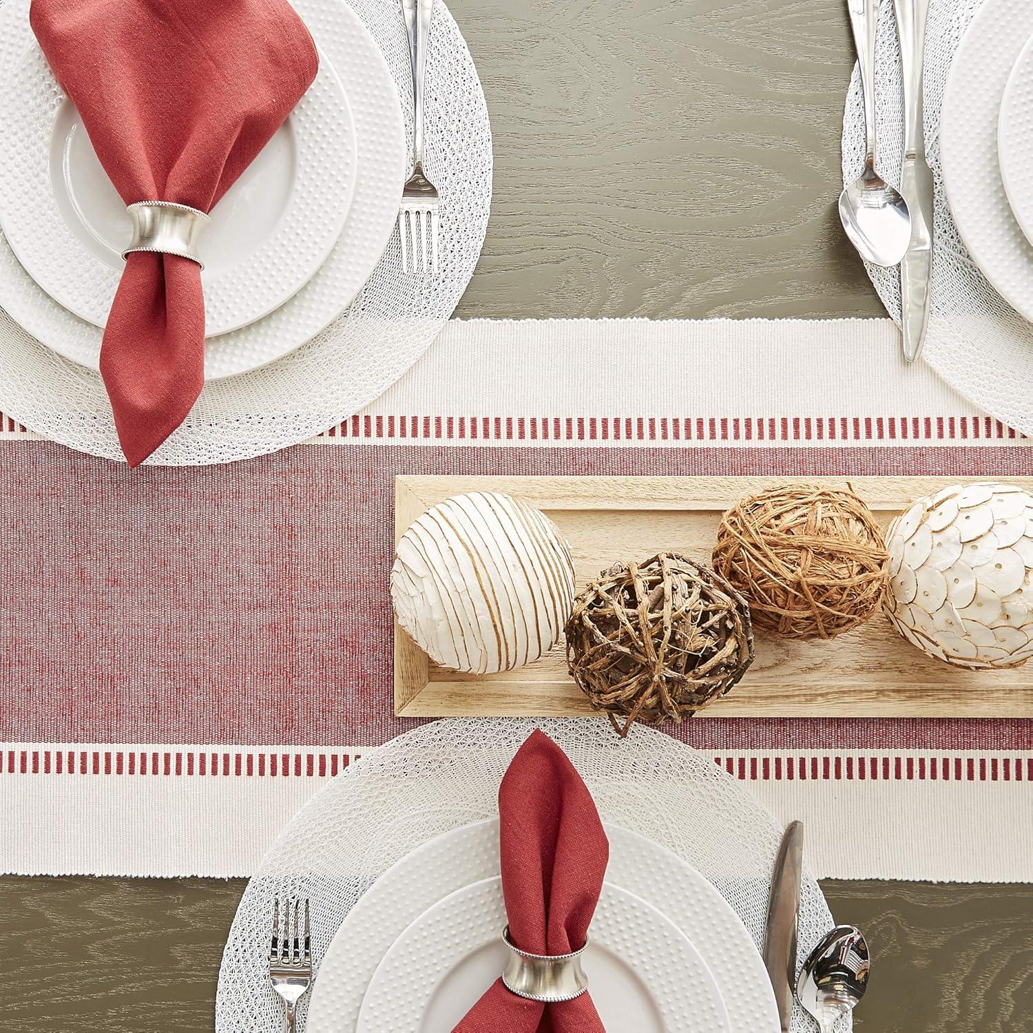 imageDII Dobby Stripe Woven Table Runner 13x108 13x1135 Fringe Included Mineral GrayBarn Red