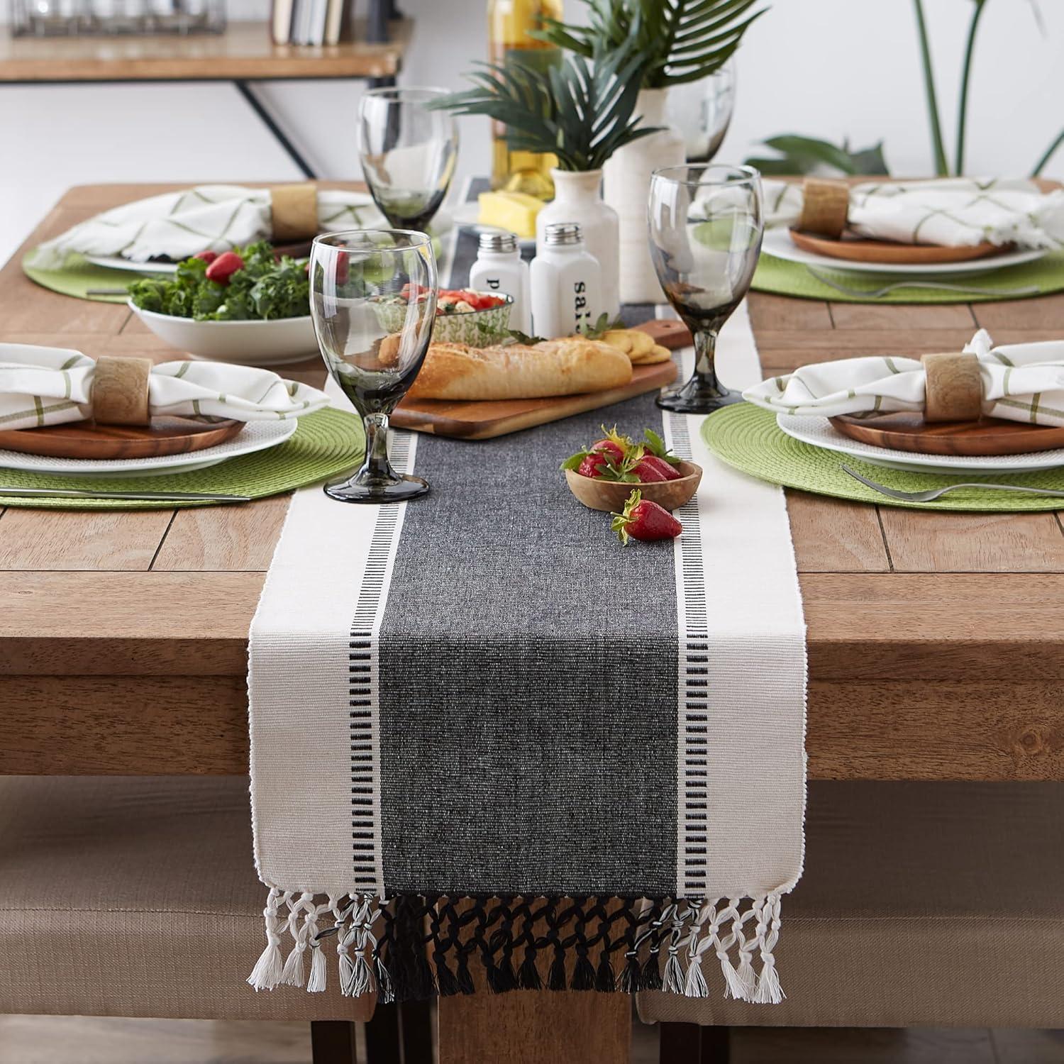 imageDII Dobby Stripe Woven Table Runner 13x108 13x1135 Fringe Included Mineral GrayBlack