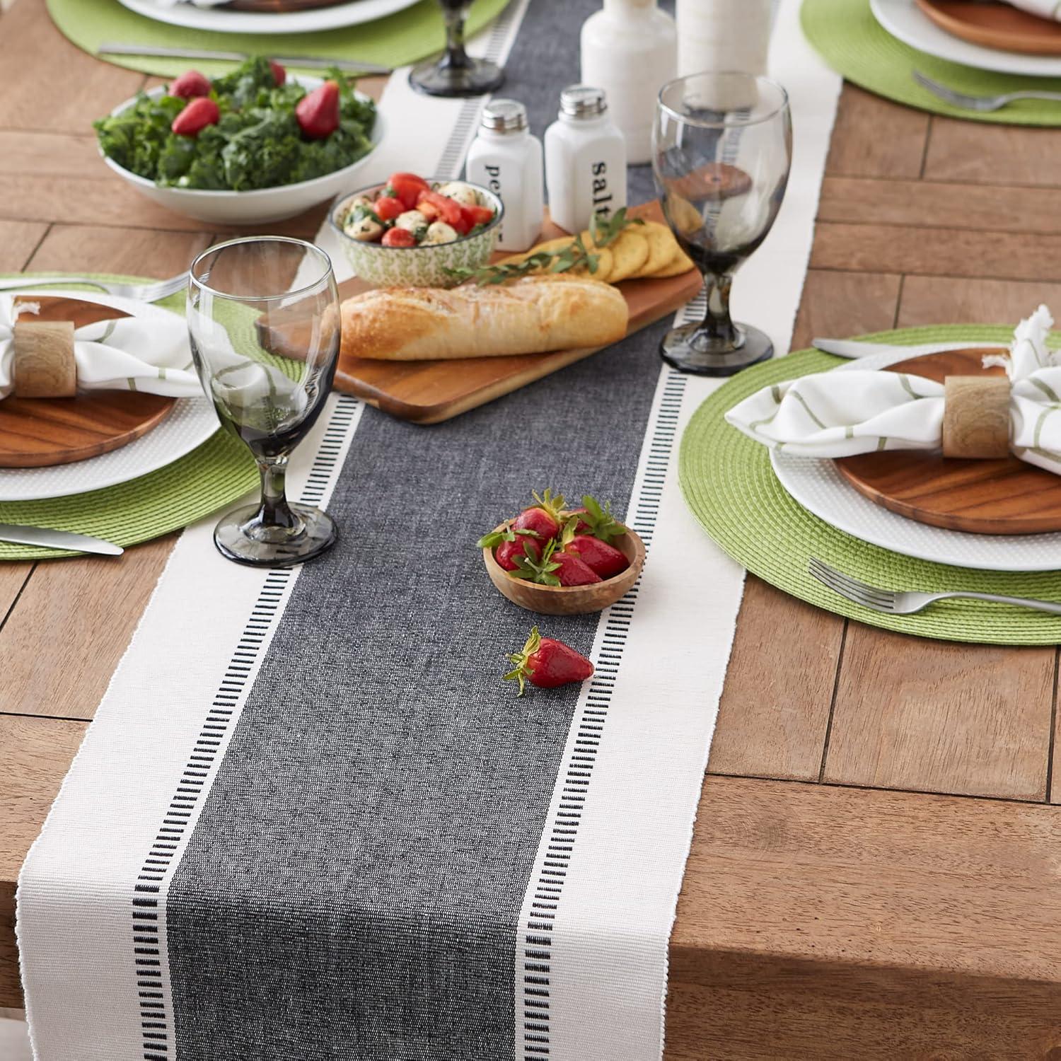 imageDII Dobby Stripe Woven Table Runner 13x108 13x1135 Fringe Included Mineral GrayBlack