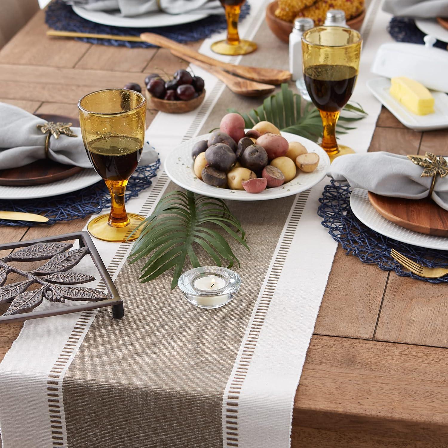 imageDII Dobby Stripe Woven Table Runner 13x108 13x1135 Fringe Included Mineral GrayBrown