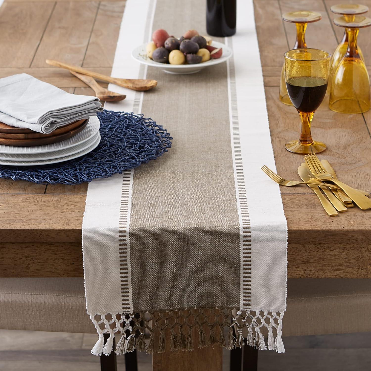 imageDII Dobby Stripe Woven Table Runner 13x108 13x1135 Fringe Included Mineral GrayBrown