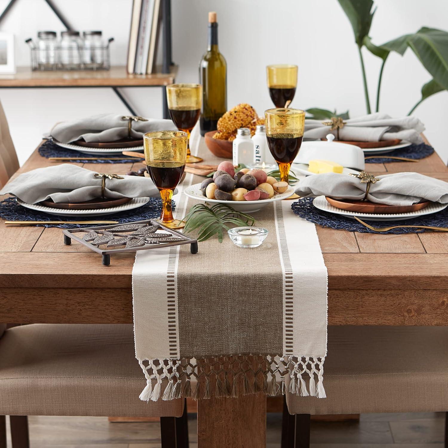 imageDII Dobby Stripe Woven Table Runner 13x108 13x1135 Fringe Included Mineral GrayBrown