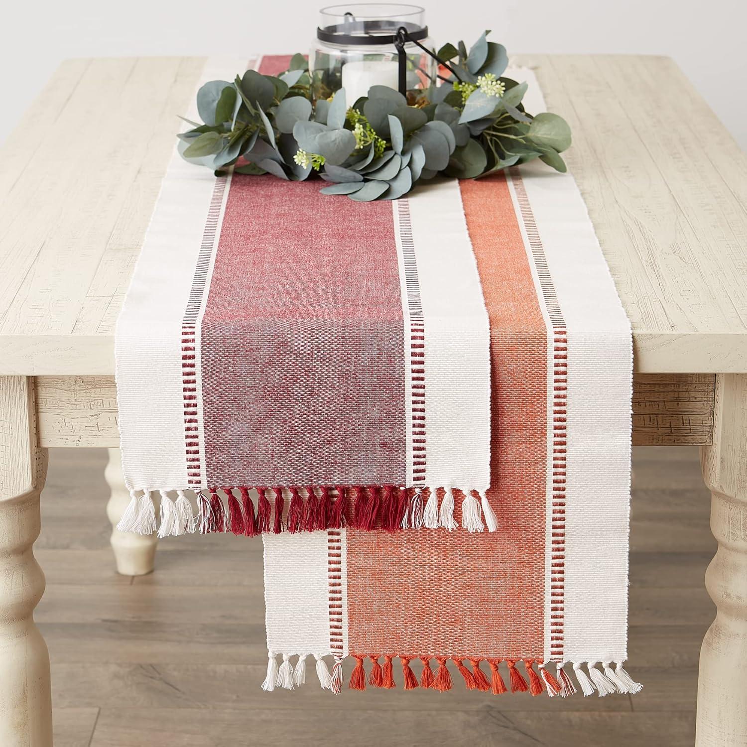 imageDII Dobby Stripe Woven Table Runner 13x108 13x1135 Fringe Included Mineral GrayBurnt Orange