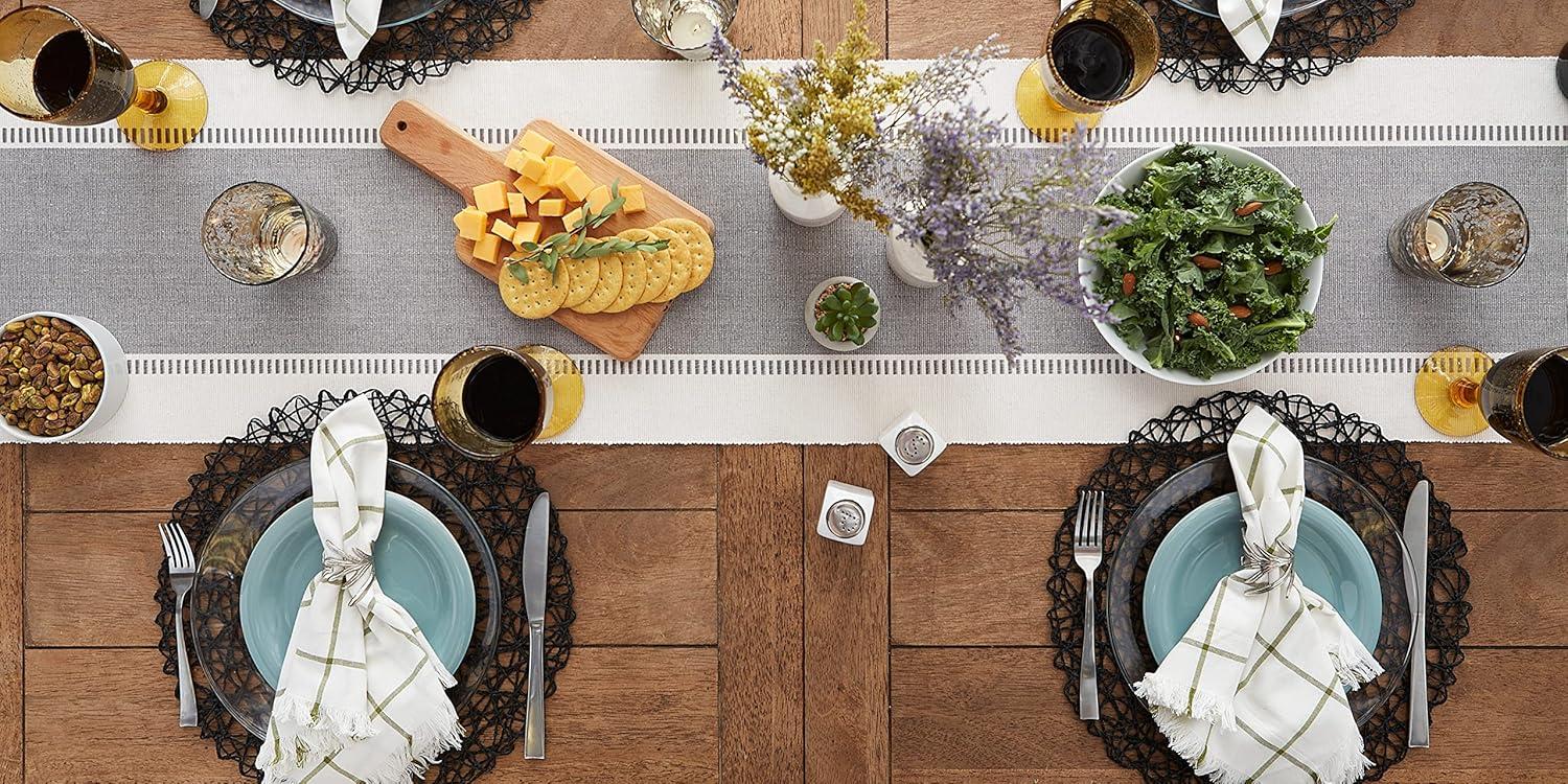 imageDII Dobby Stripe Woven Table Runner 13x108 13x1135 Fringe Included Mineral GrayCool Gray