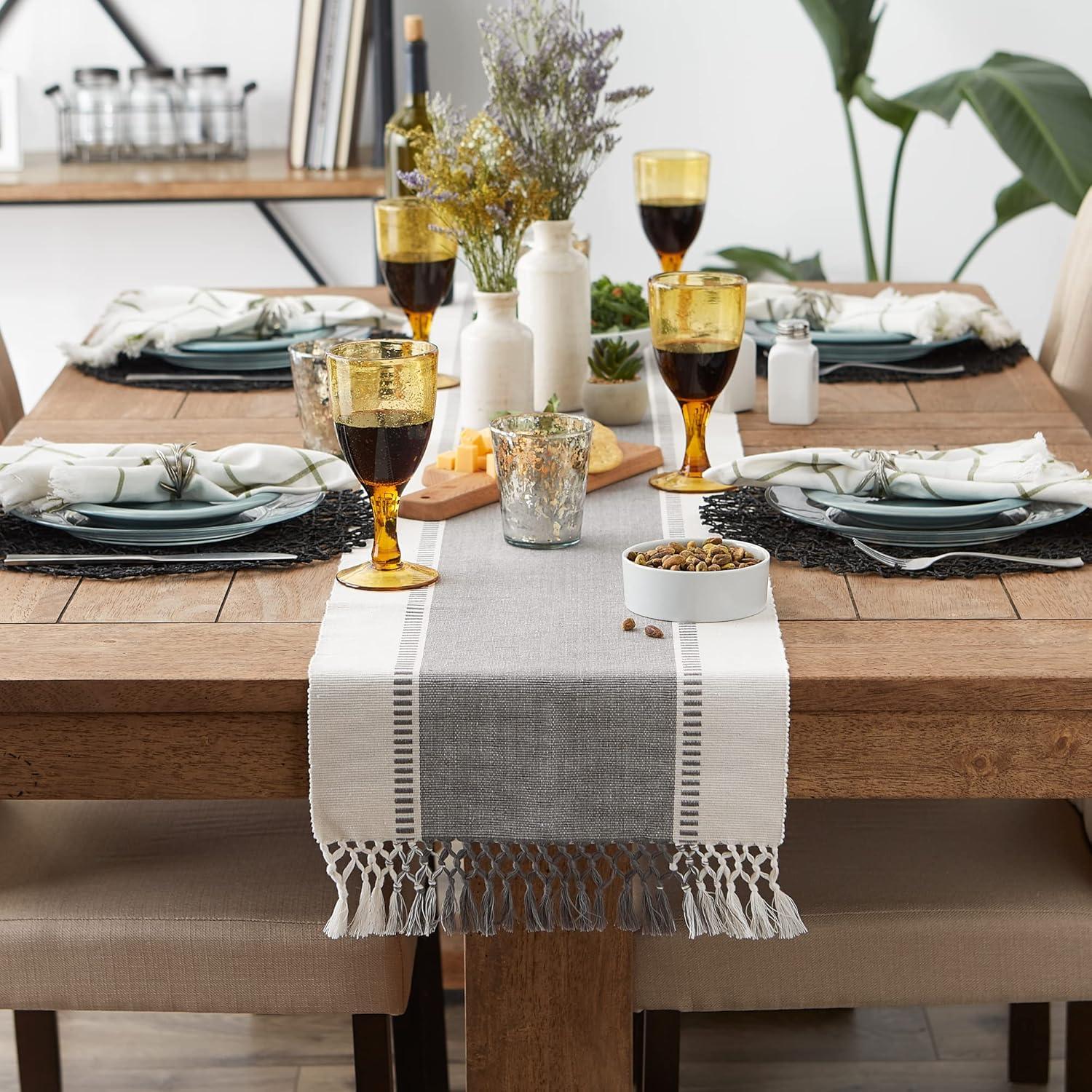 imageDII Dobby Stripe Woven Table Runner 13x108 13x1135 Fringe Included Mineral GrayCool Gray