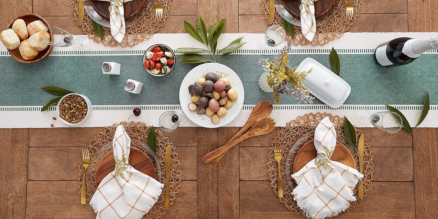 imageDII Dobby Stripe Woven Table Runner 13x108 13x1135 Fringe Included Mineral GrayDark Green