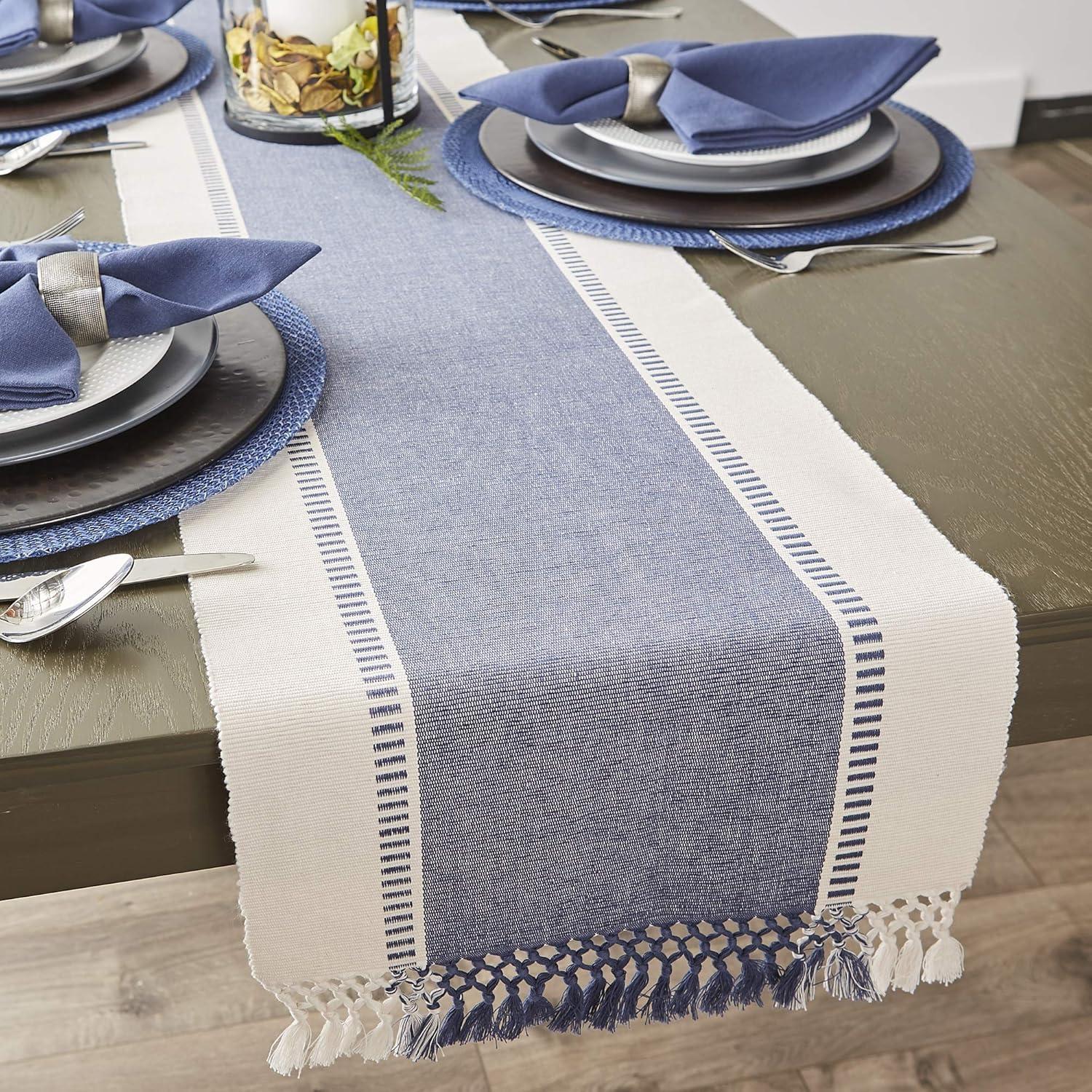 imageDII Dobby Stripe Woven Table Runner 13x108 13x1135 Fringe Included Mineral GrayFrench Blue