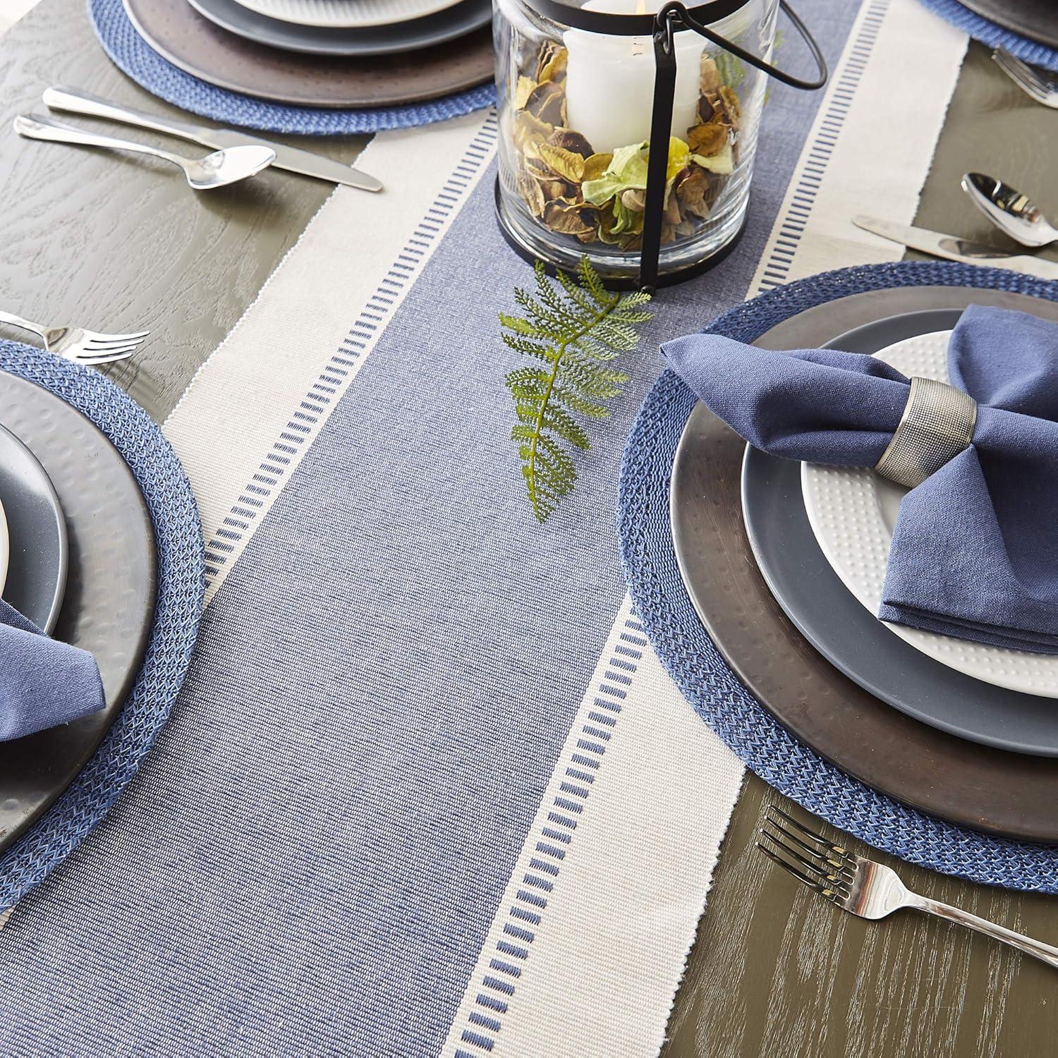 imageDII Dobby Stripe Woven Table Runner 13x108 13x1135 Fringe Included Mineral GrayFrench Blue