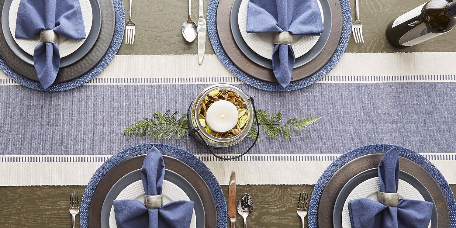 imageDII Dobby Stripe Woven Table Runner 13x108 13x1135 Fringe Included Mineral GrayFrench Blue