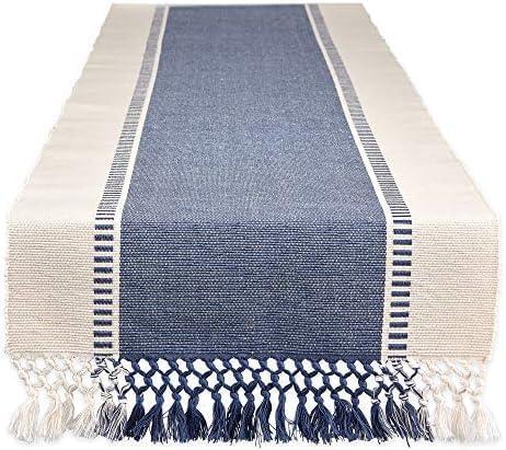 imageDII Dobby Stripe Woven Table Runner 13x108 13x1135 Fringe Included Mineral GrayFrench Blue