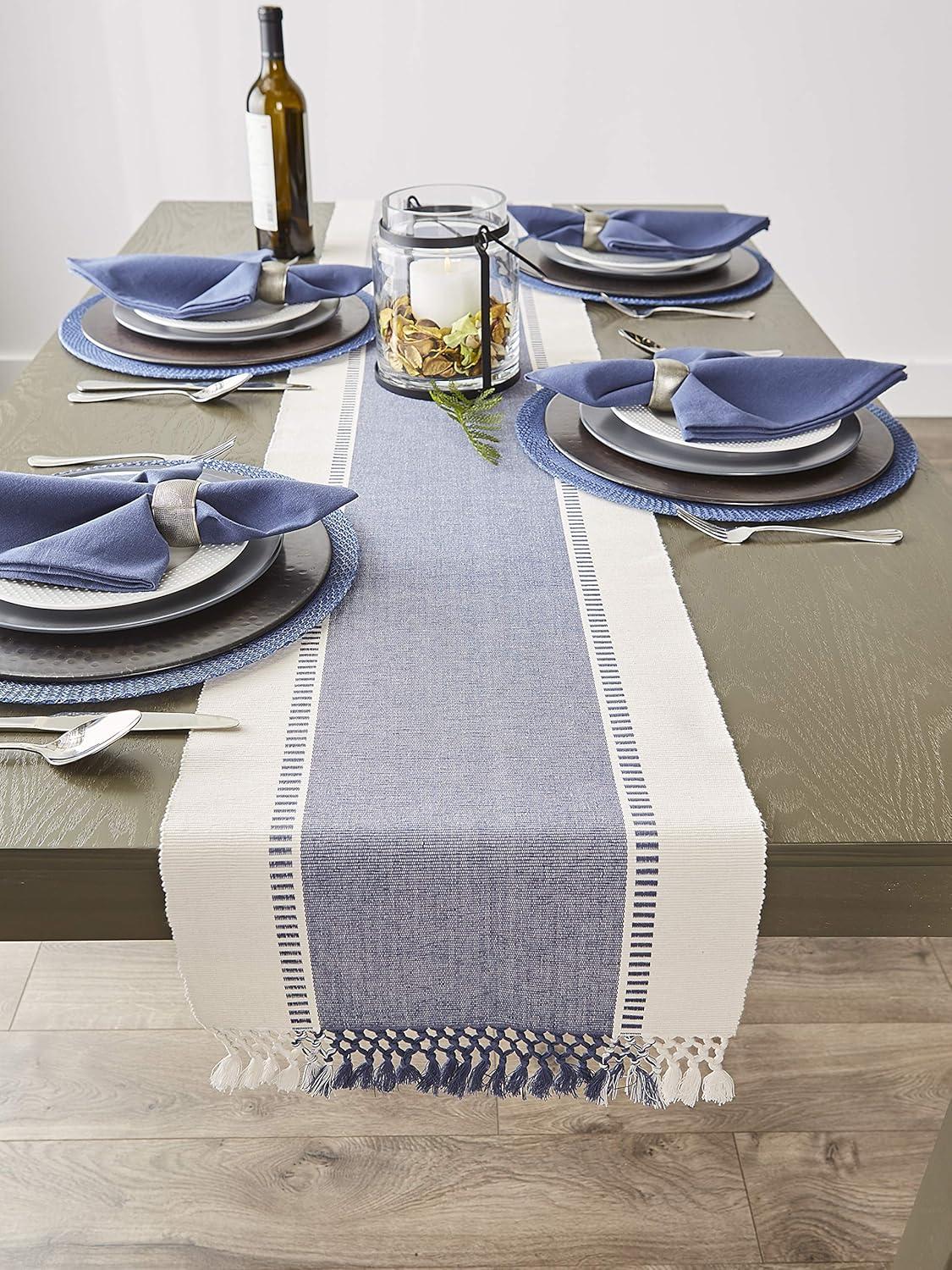 imageDII Dobby Stripe Woven Table Runner 13x108 13x1135 Fringe Included Mineral GrayFrench Blue