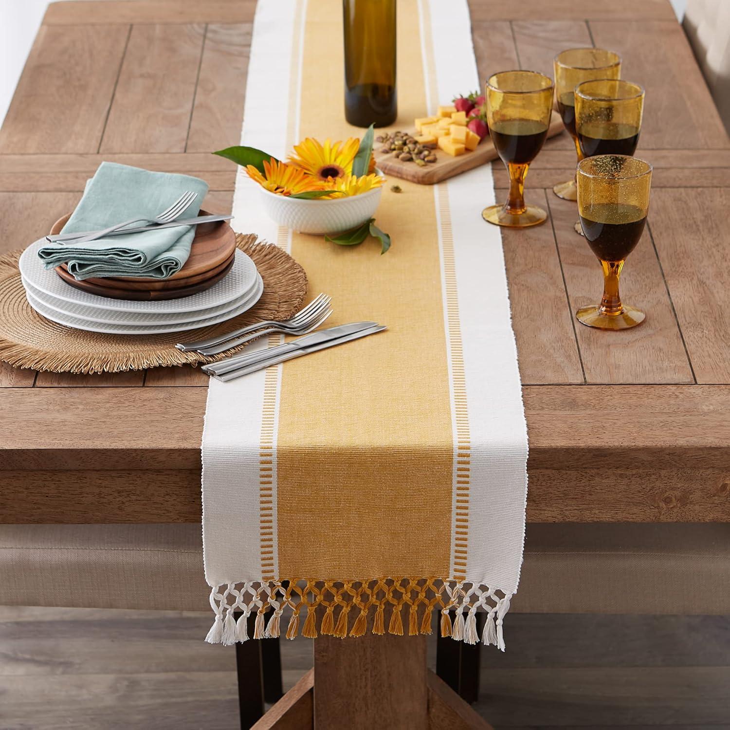 imageDII Dobby Stripe Woven Table Runner 13x108 13x1135 Fringe Included Mineral GrayHoney Gold