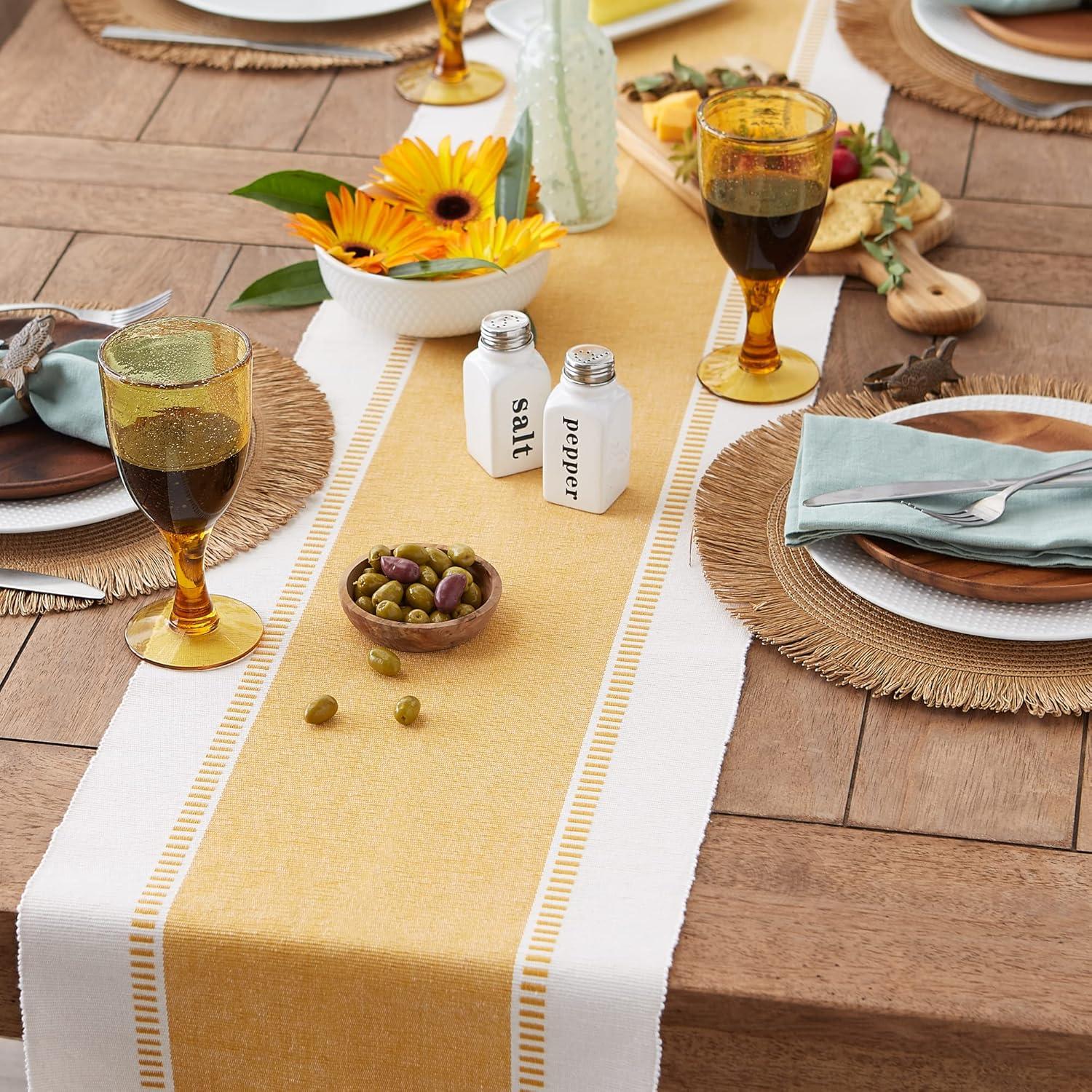 imageDII Dobby Stripe Woven Table Runner 13x108 13x1135 Fringe Included Mineral GrayHoney Gold