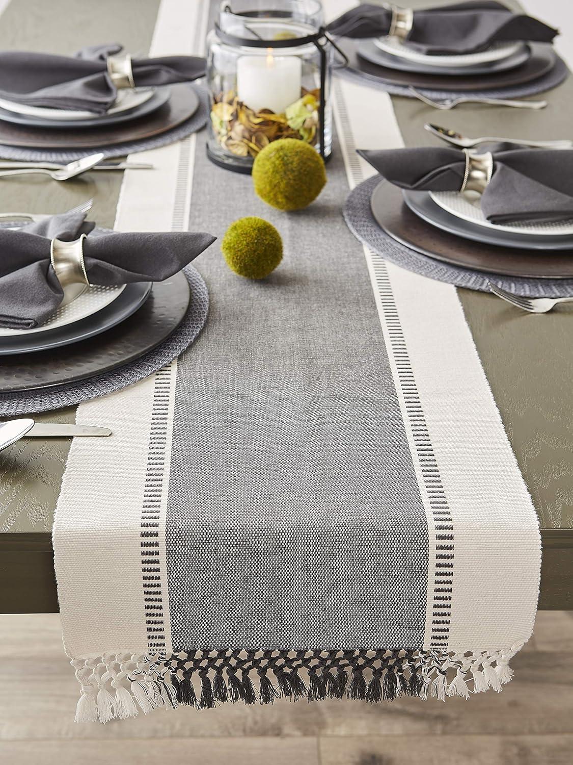 imageDII Dobby Stripe Woven Table Runner 13x108 13x1135 Fringe Included Mineral GrayMineral Gray