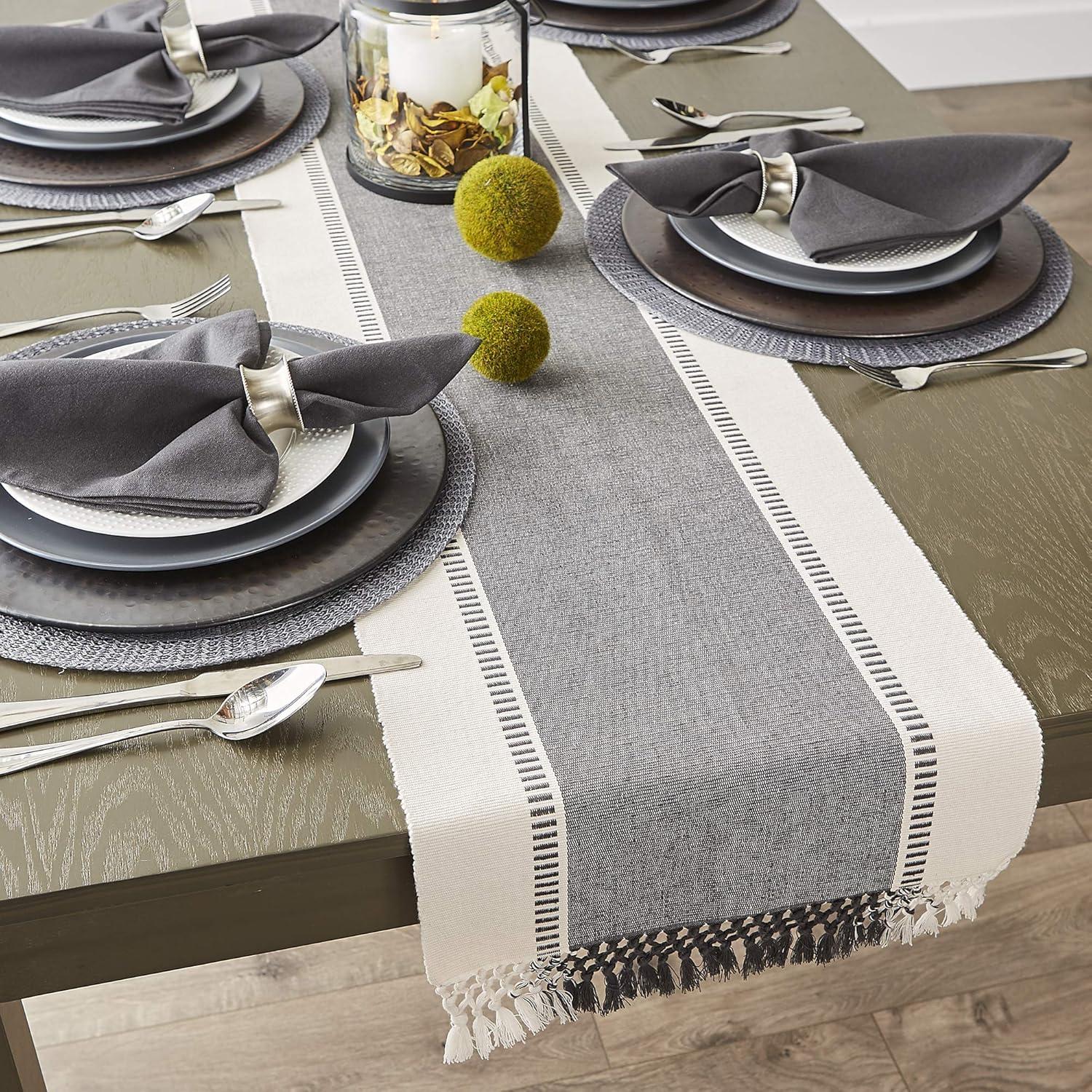 imageDII Dobby Stripe Woven Table Runner 13x108 13x1135 Fringe Included Mineral GrayMineral Gray